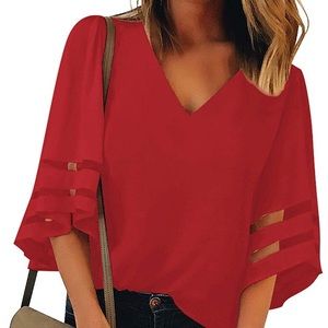 Red Bell Sleeve Blouse